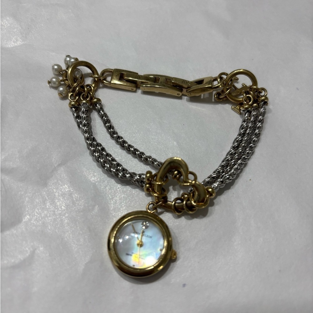 Anne Klein Gold and Silver Chain Bracelet Watch with Charm